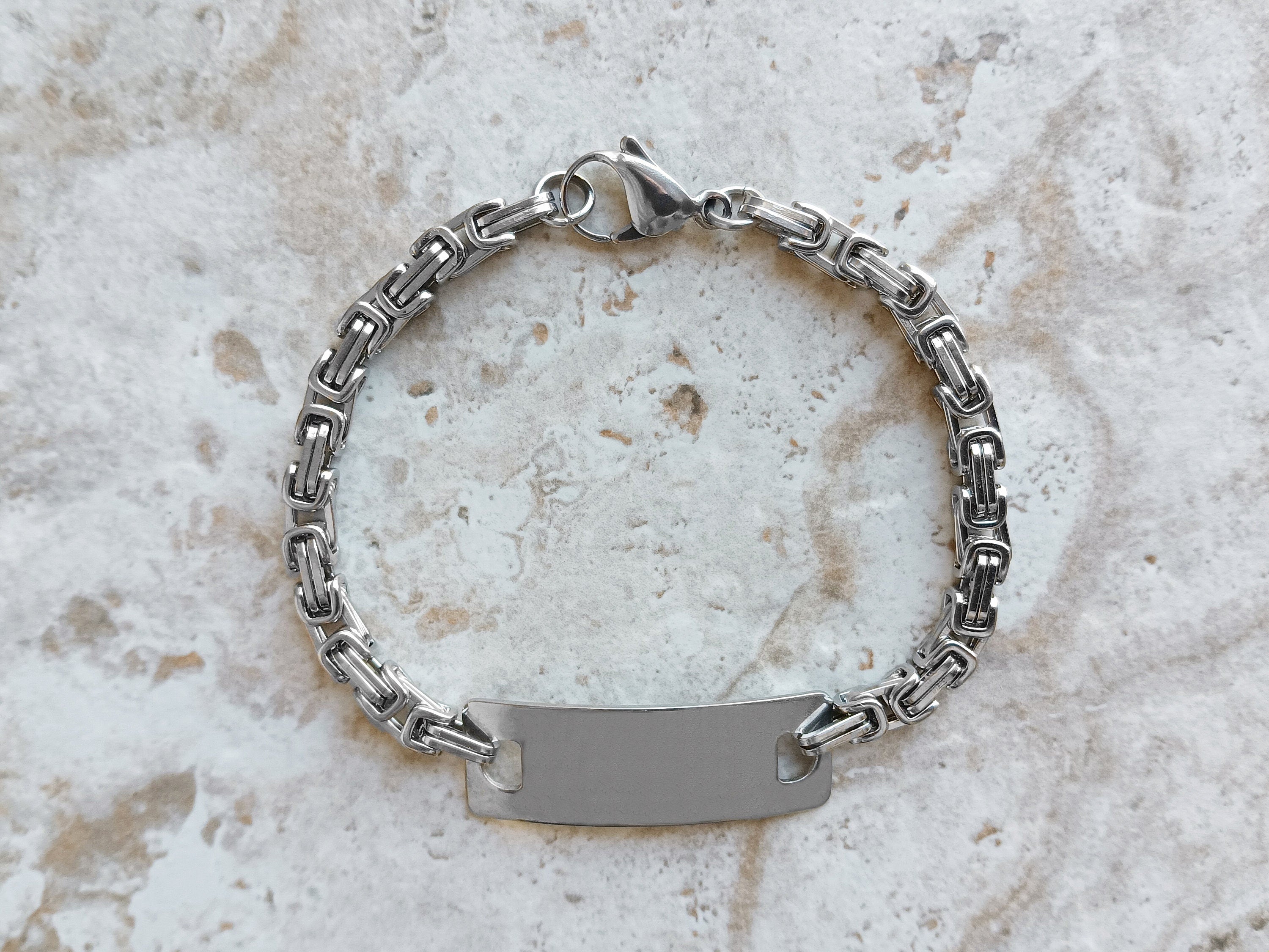 Medical ID Name Alert Bracelet Custom Personalized Engraved 4mm Byzantine Stainless Steel Band Strap Tarnish Resistant Jewelry Great Gift